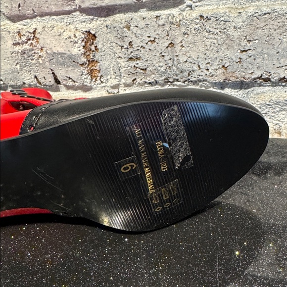 Bordello Flora Red and Black Women's Ankle Boots - Picture 4 of 6